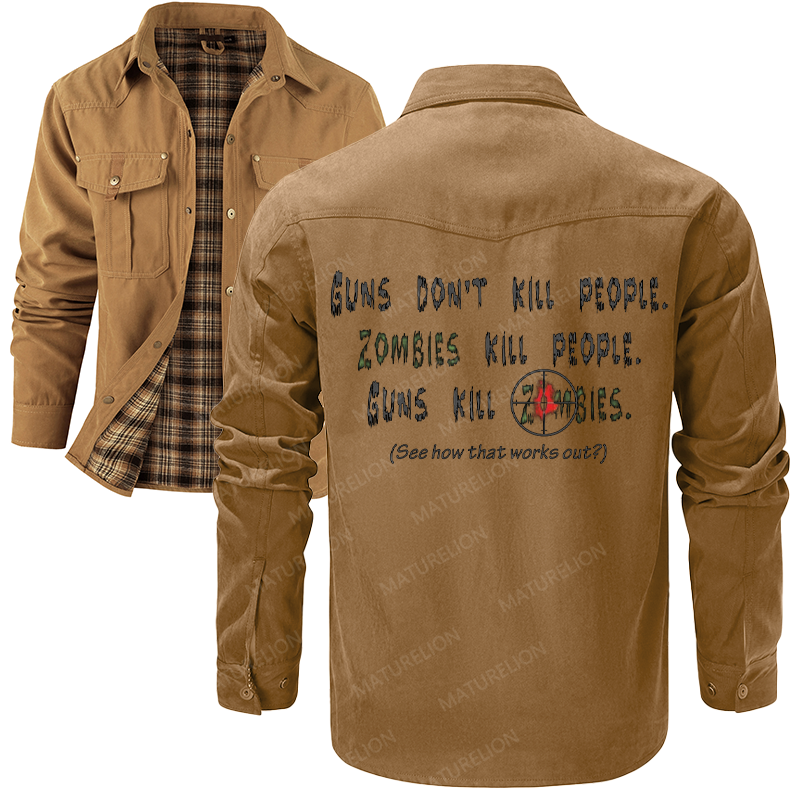 Maturelion Men's Shirt Jacket Guns Don't Kill People Flannel Shirt Jacket