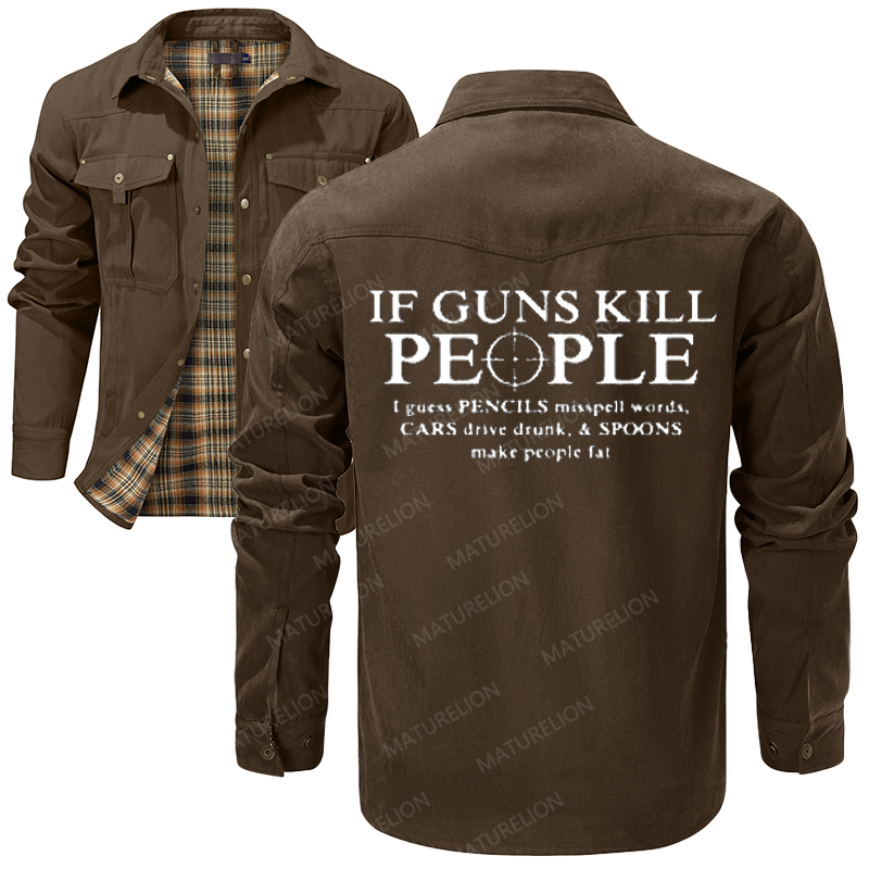 Maturelion Men's Shirt Jacket If Guns Kill People Pencils Misspell Words Flannel Shirt Jacket
