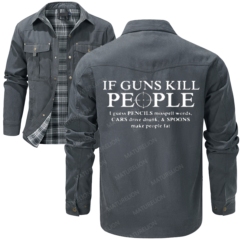 Maturelion Men's Shirt Jacket If Guns Kill People Pencils Misspell Words Flannel Shirt Jacket