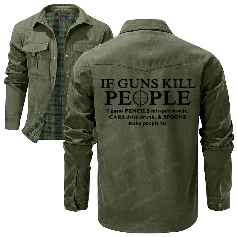 Maturelion Men's Shirt Jacket If Guns Kill People Pencils Misspell Words Flannel Shirt Jacket
