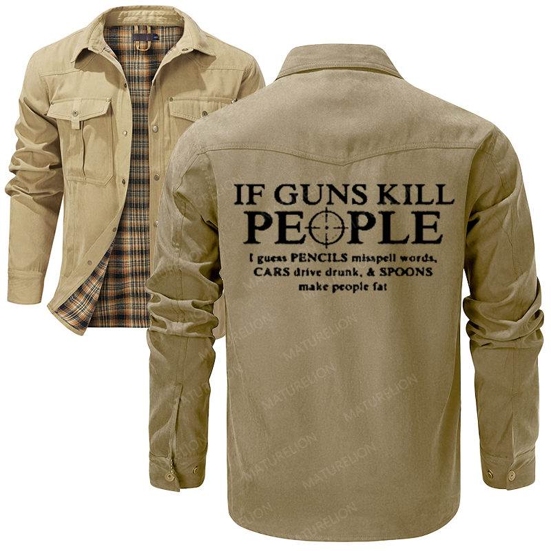 Maturelion Men's Shirt Jacket If Guns Kill People Pencils Misspell Words Flannel Shirt Jacket