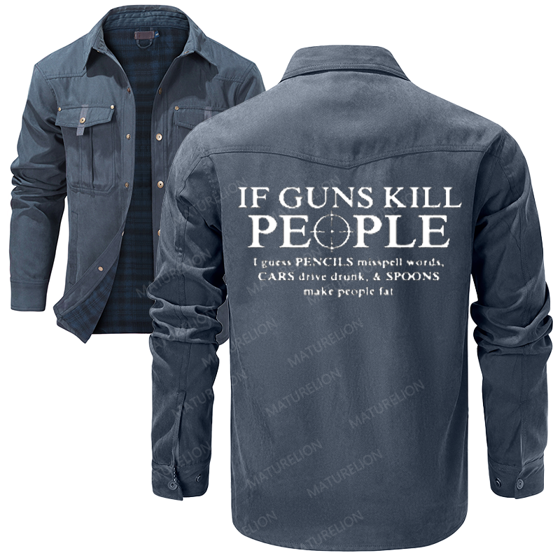 Maturelion Men's Shirt Jacket If Guns Kill People Pencils Misspell Words Flannel Shirt Jacket