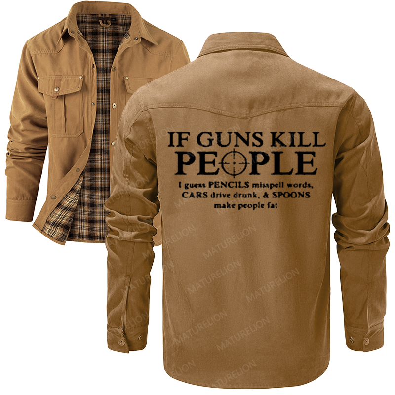 Maturelion Men's Shirt Jacket If Guns Kill People Pencils Misspell Words Flannel Shirt Jacket