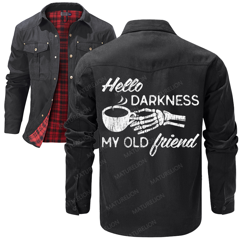 Maturelion Men's Shirt Jacket Hello Darkness My Old Friend Flannel Shirt Jacket