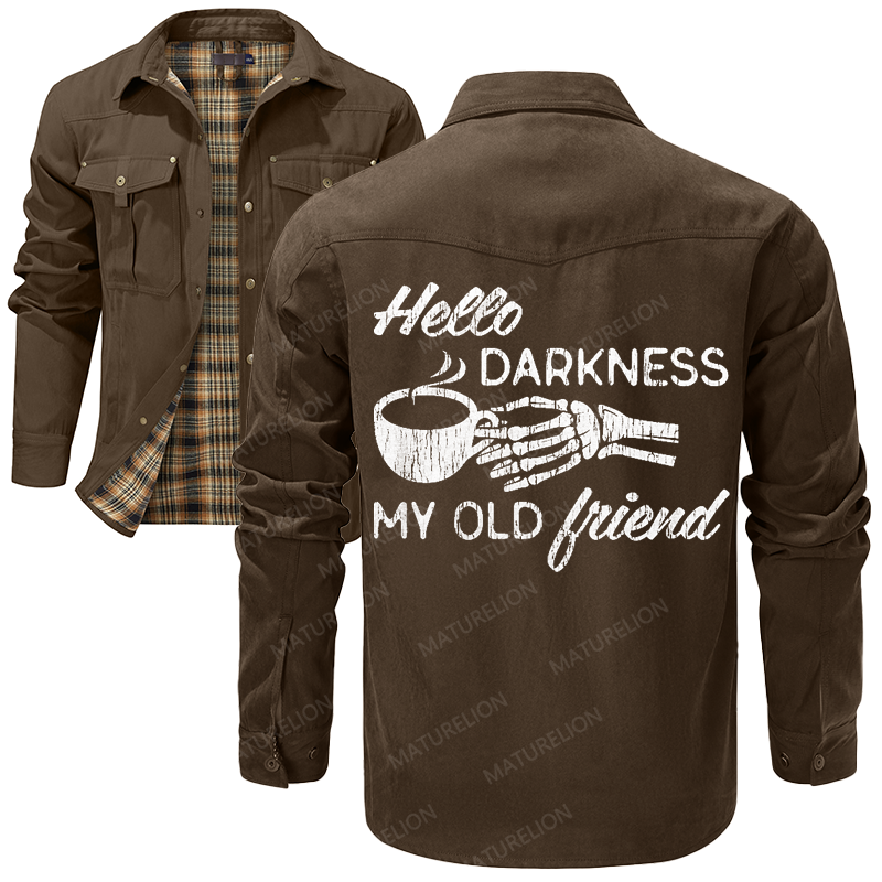 Maturelion Men's Shirt Jacket Hello Darkness My Old Friend Flannel Shirt Jacket