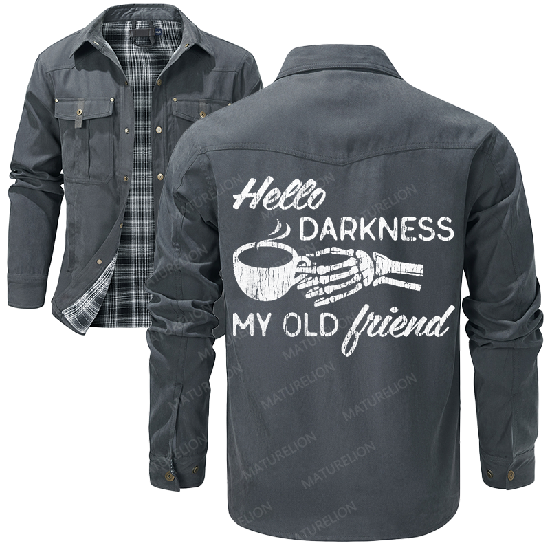 Maturelion Men's Shirt Jacket Hello Darkness My Old Friend Flannel Shirt Jacket