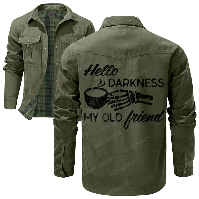 Maturelion Men's Shirt Jacket Hello Darkness My Old Friend Flannel Shirt Jacket