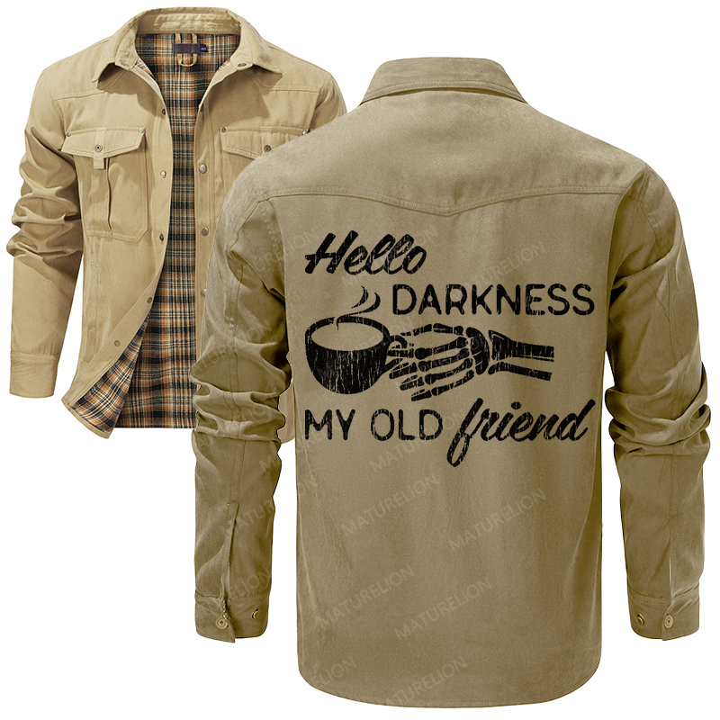 Maturelion Men's Shirt Jacket Hello Darkness My Old Friend Flannel Shirt Jacket