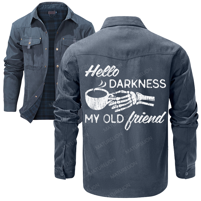 Maturelion Men's Shirt Jacket Hello Darkness My Old Friend Flannel Shirt Jacket