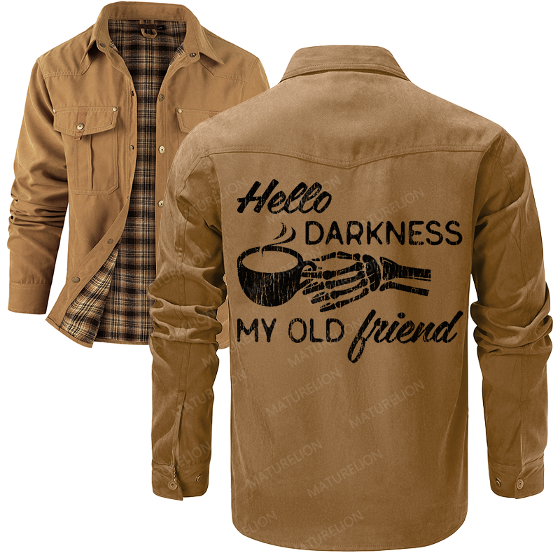 Maturelion Men's Shirt Jacket Hello Darkness My Old Friend Flannel Shirt Jacket