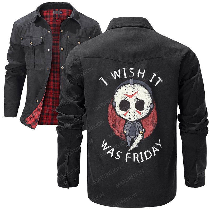 Maturelion Men's Shirt Jacket I Wish It Was Friday Jason Voorhees Flannel Shirt Jacket