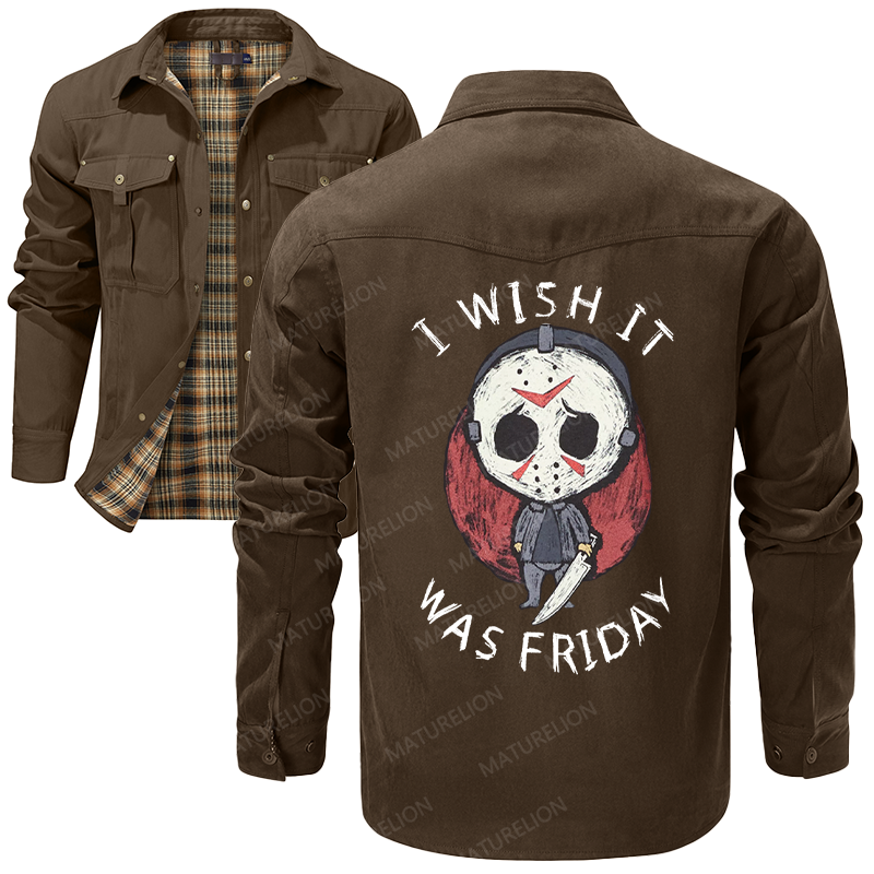 Maturelion Men's Shirt Jacket I Wish It Was Friday Jason Voorhees Flannel Shirt Jacket