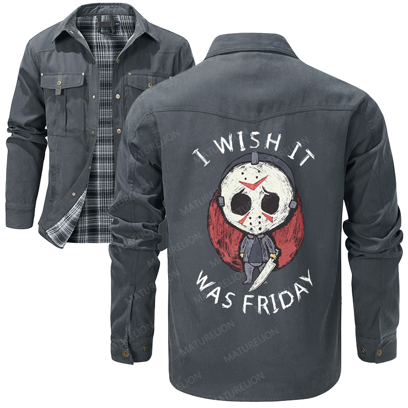 Maturelion Men's Shirt Jacket I Wish It Was Friday Jason Voorhees Flannel Shirt Jacket