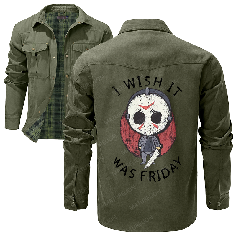 Maturelion Men's Shirt Jacket I Wish It Was Friday Jason Voorhees Flannel Shirt Jacket
