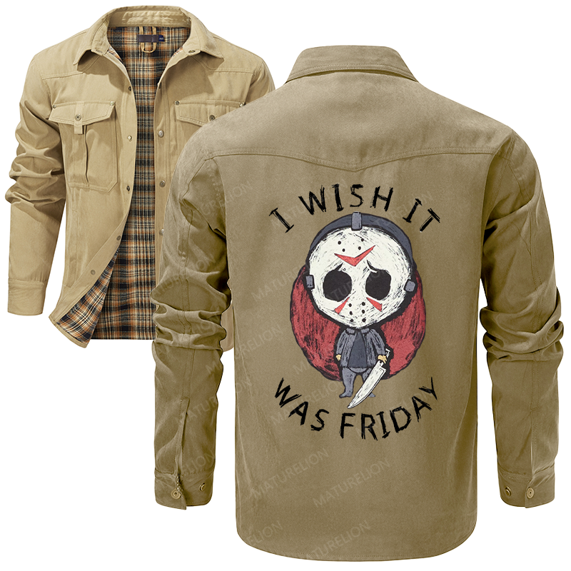 Maturelion Men's Shirt Jacket I Wish It Was Friday Jason Voorhees Flannel Shirt Jacket
