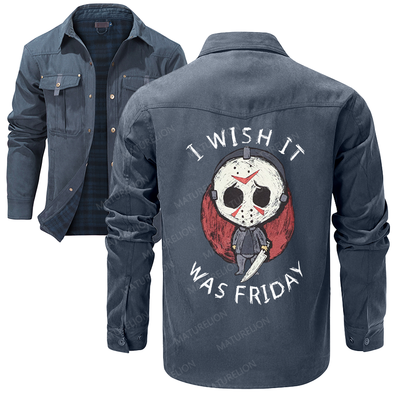 Maturelion Men's Shirt Jacket I Wish It Was Friday Jason Voorhees Flannel Shirt Jacket