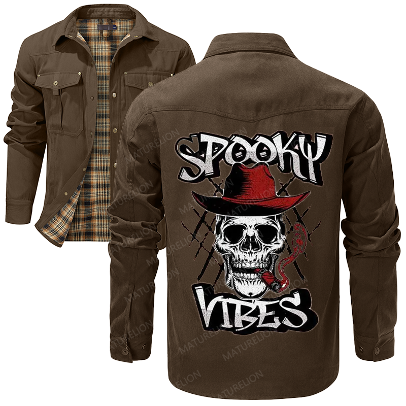 Maturelion Men's Shirt Jacket Spooky Cowboy Flannel Shirt Jacket