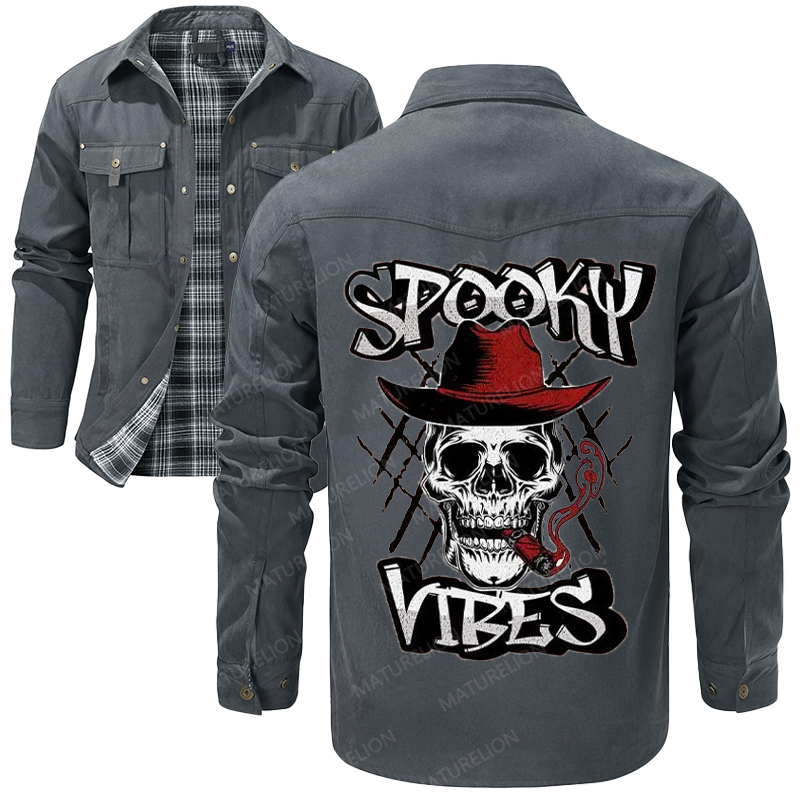 Maturelion Men's Shirt Jacket Spooky Cowboy Flannel Shirt Jacket