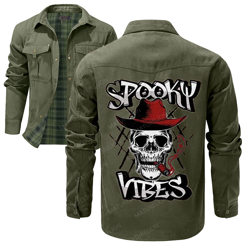 Maturelion Men's Shirt Jacket Spooky Cowboy Flannel Shirt Jacket
