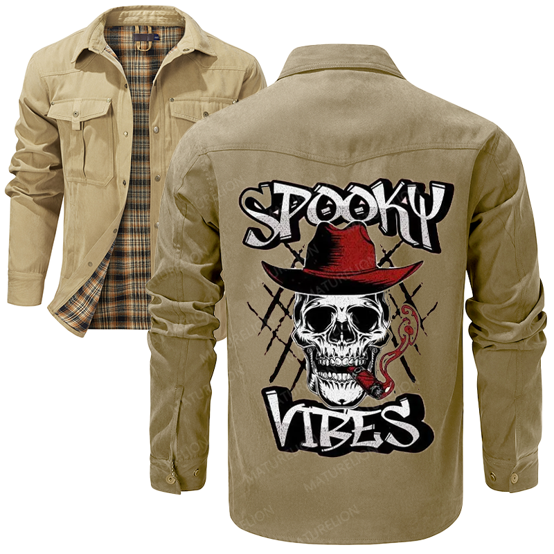 Maturelion Men's Shirt Jacket Spooky Cowboy Flannel Shirt Jacket