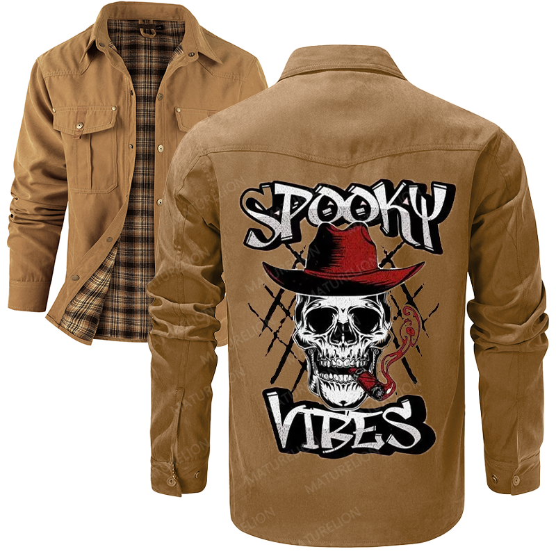 Maturelion Men's Shirt Jacket Spooky Cowboy Flannel Shirt Jacket