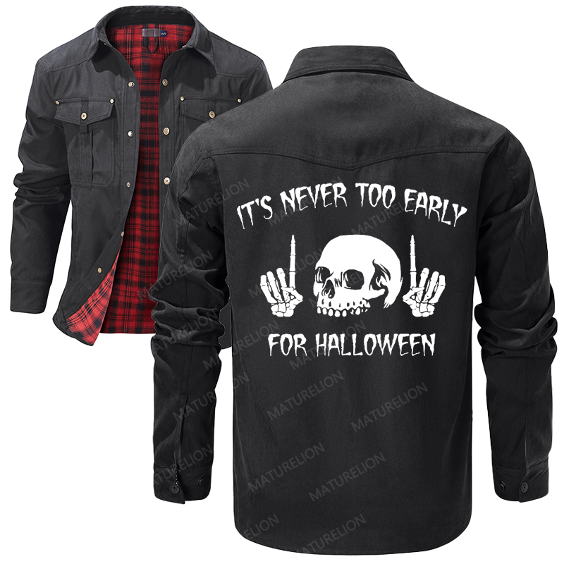Maturelion Men's Shirt Jacket It's Never Too Early For Halloween Flannel Shirt Jacket