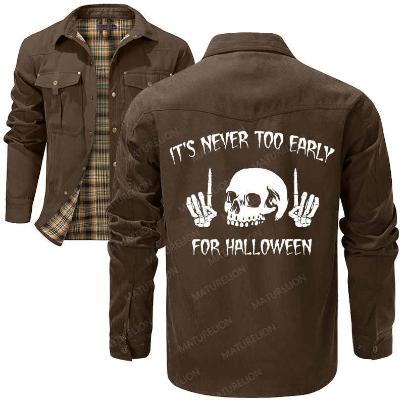 Maturelion Men's Shirt Jacket It's Never Too Early For Halloween Flannel Shirt Jacket