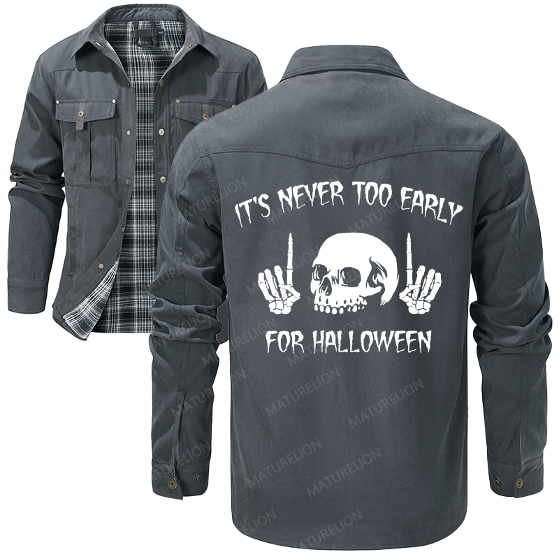 Maturelion Men's Shirt Jacket It's Never Too Early For Halloween Flannel Shirt Jacket