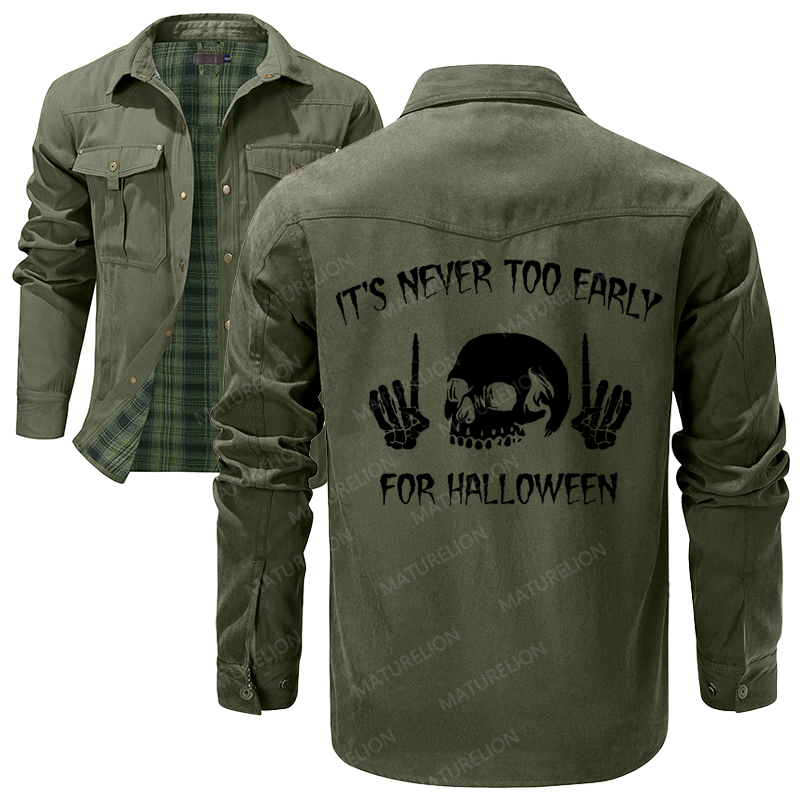 Maturelion Men's Shirt Jacket It's Never Too Early For Halloween Flannel Shirt Jacket