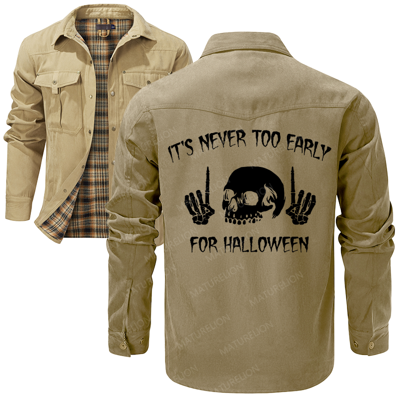 Maturelion Men's Shirt Jacket It's Never Too Early For Halloween Flannel Shirt Jacket