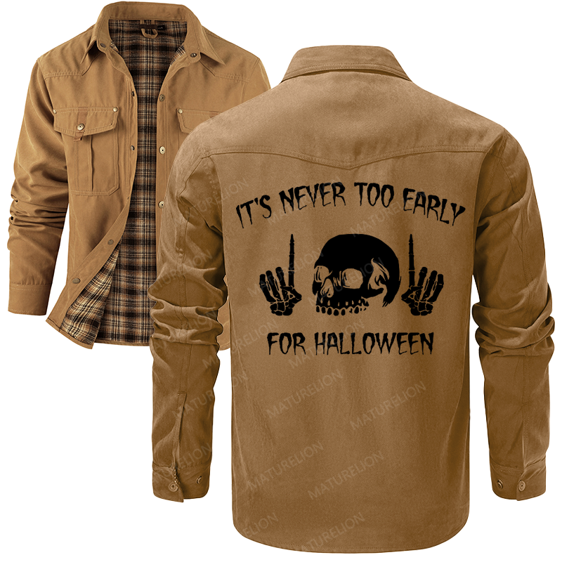 Maturelion Men's Shirt Jacket It's Never Too Early For Halloween Flannel Shirt Jacket