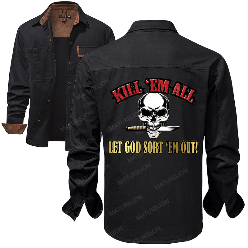 Maturelion Men's Work Shirt Kill Em All Let God Sort Em Out Work Shirt Jacket