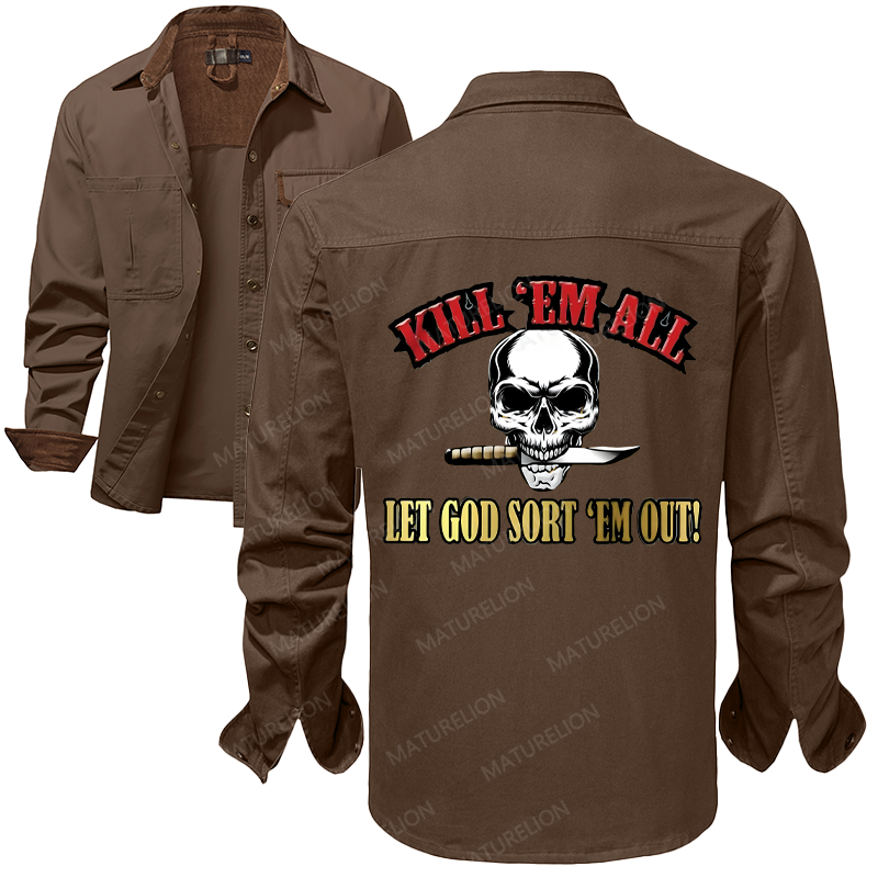 Maturelion Men's Work Shirt Kill Em All Let God Sort Em Out Work Shirt Jacket