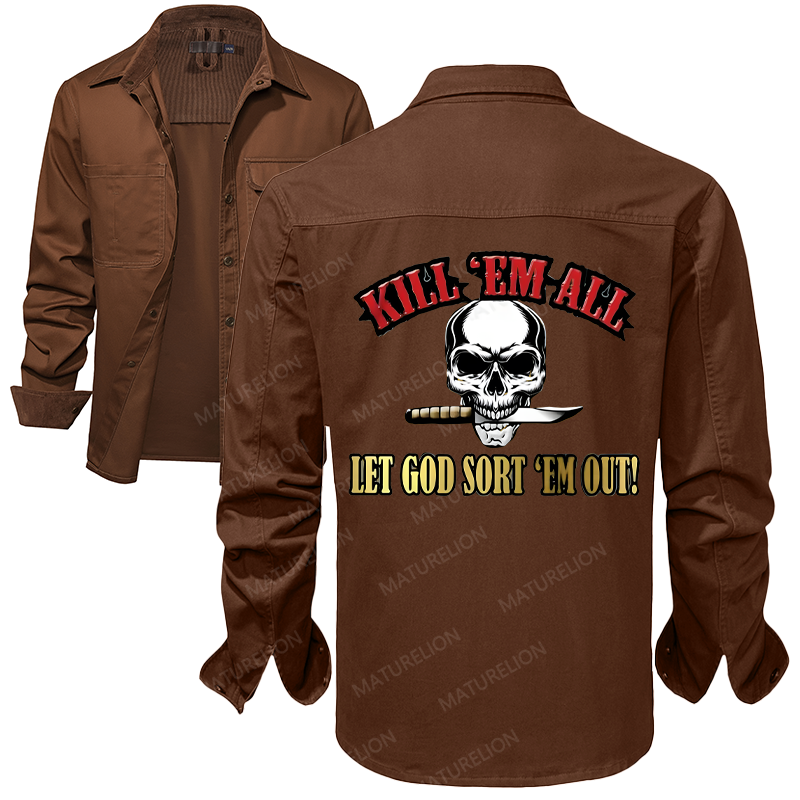 Maturelion Men's Work Shirt Kill Em All Let God Sort Em Out Work Shirt Jacket