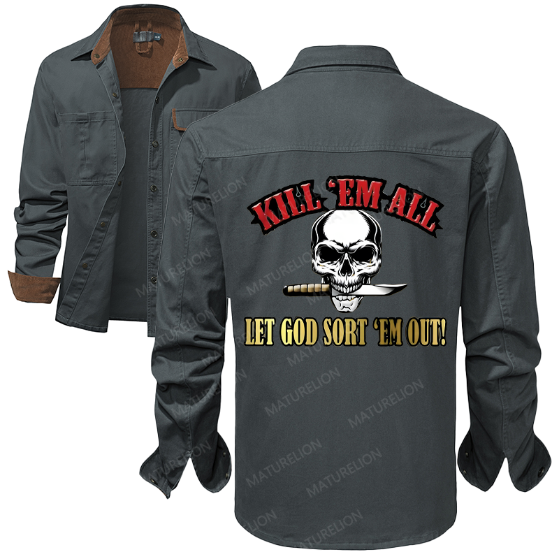 Maturelion Men's Work Shirt Kill Em All Let God Sort Em Out Work Shirt Jacket