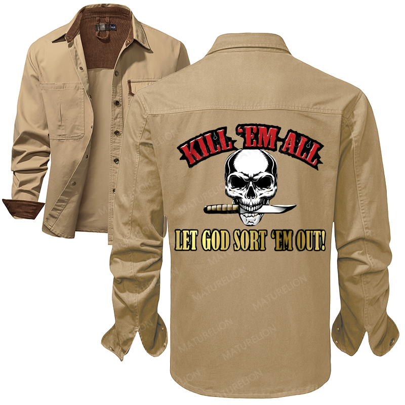 Maturelion Men's Work Shirt Kill Em All Let God Sort Em Out Work Shirt Jacket