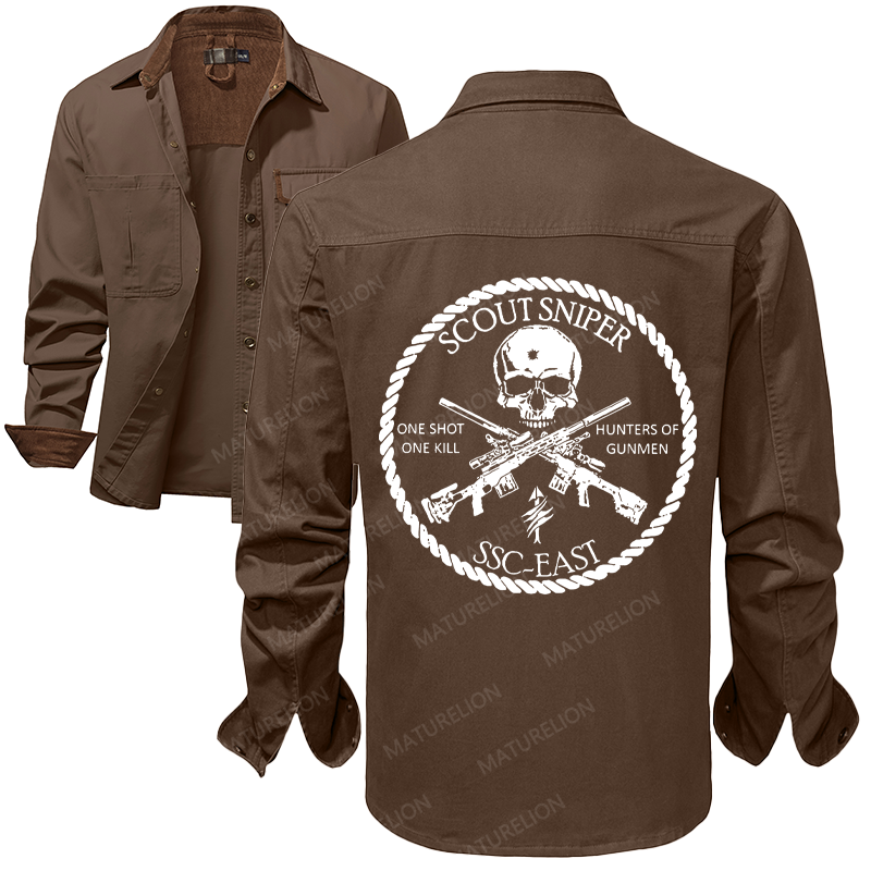 Maturelion Men's Work Shirt Scout Sniper One Shot One Kill Hunters Of Gunmen Ssc-East Work Shirt Jacket