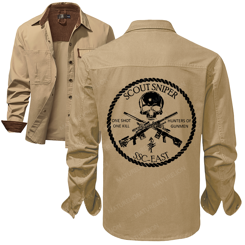 Maturelion Men's Work Shirt Scout Sniper One Shot One Kill Hunters Of Gunmen Ssc-East Work Shirt Jacket