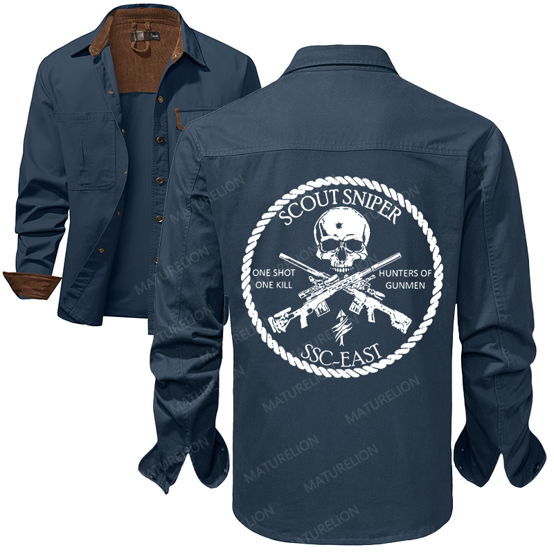Maturelion Men's Work Shirt Scout Sniper One Shot One Kill Hunters Of Gunmen Ssc-East Work Shirt Jacket