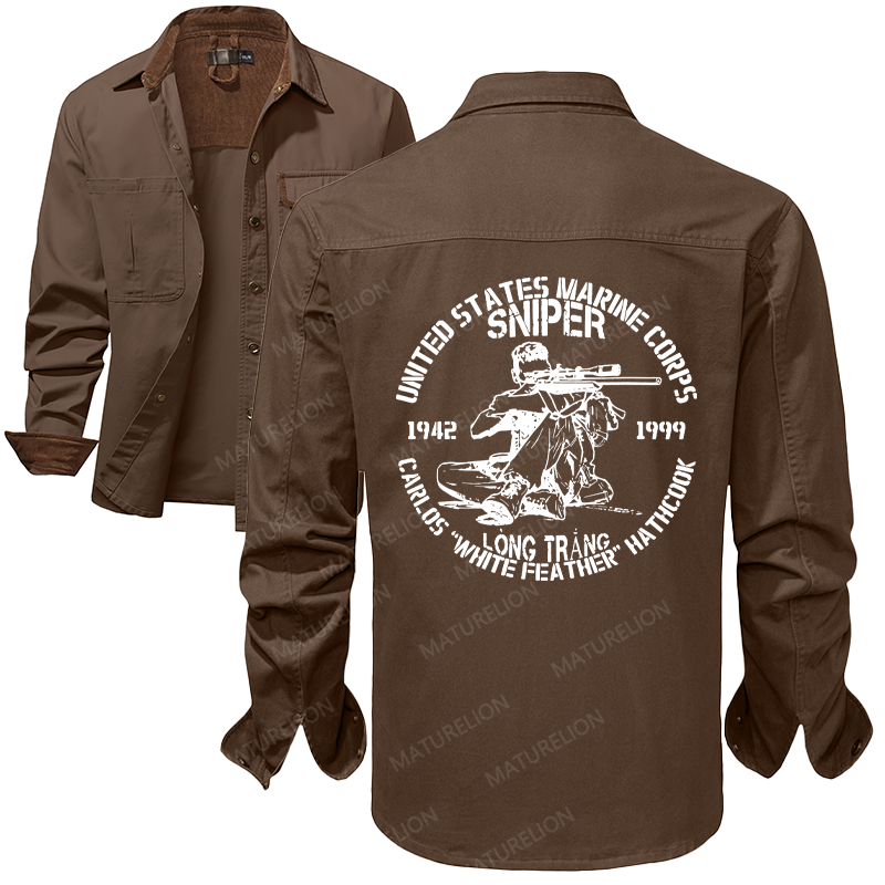 Maturelion Men's Work Shirt Sniper Marines 1942 1999 Carlos White Feather Hathcook Long Trang Work Shirt Jacket