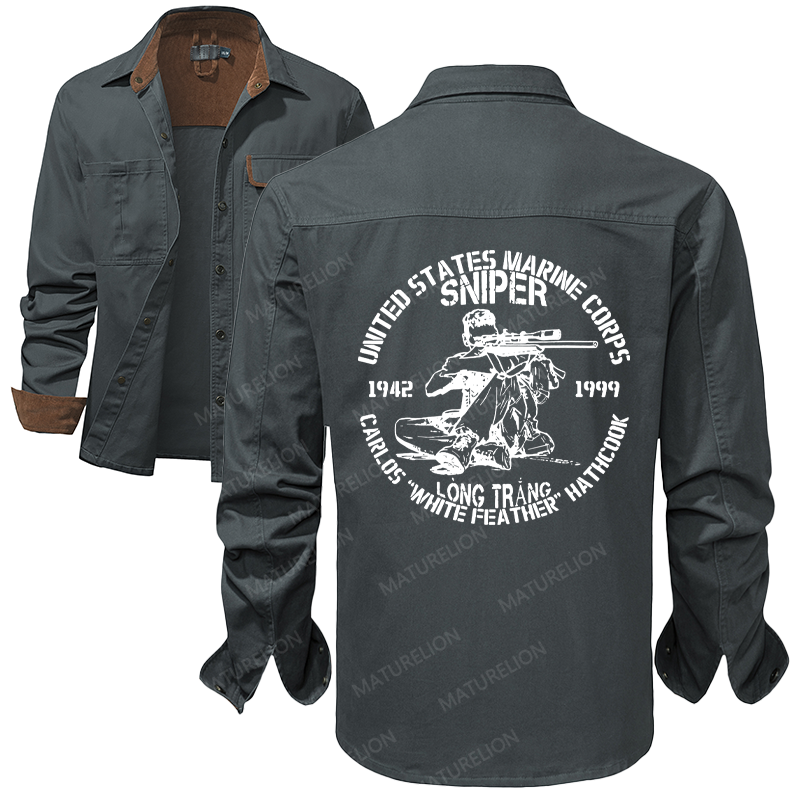 Maturelion Men's Work Shirt Sniper Marines 1942 1999 Carlos White Feather Hathcook Long Trang Work Shirt Jacket