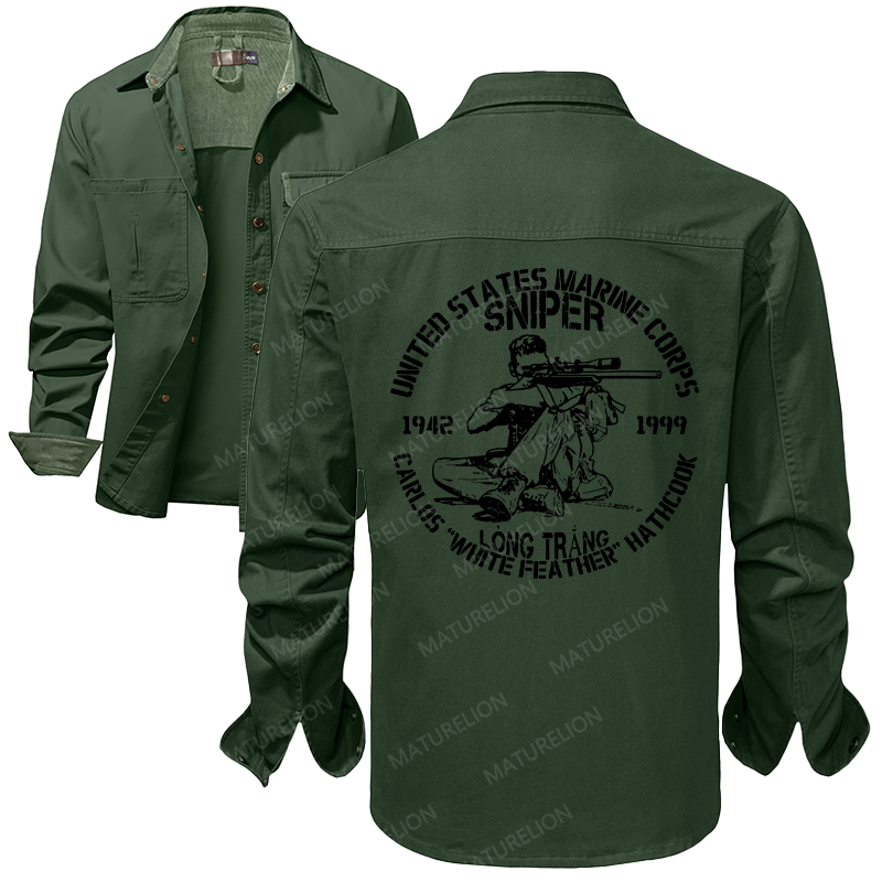 Maturelion Men's Work Shirt Sniper Marines 1942 1999 Carlos White Feather Hathcook Long Trang Work Shirt Jacket