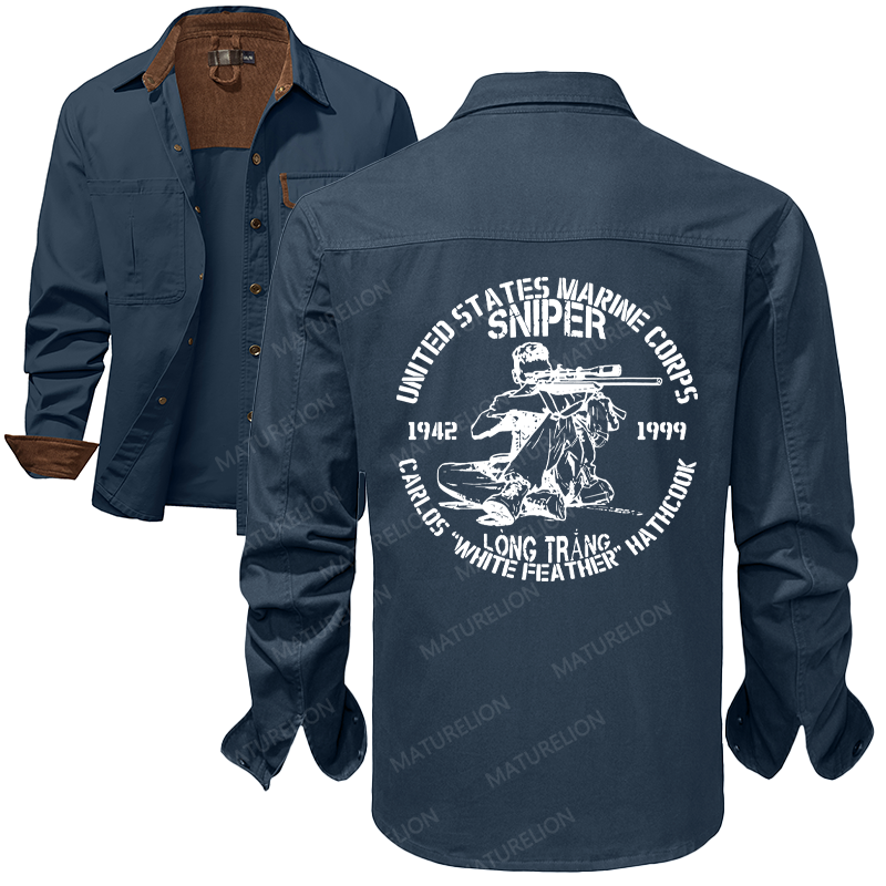 Maturelion Men's Work Shirt Sniper Marines 1942 1999 Carlos White Feather Hathcook Long Trang Work Shirt Jacket