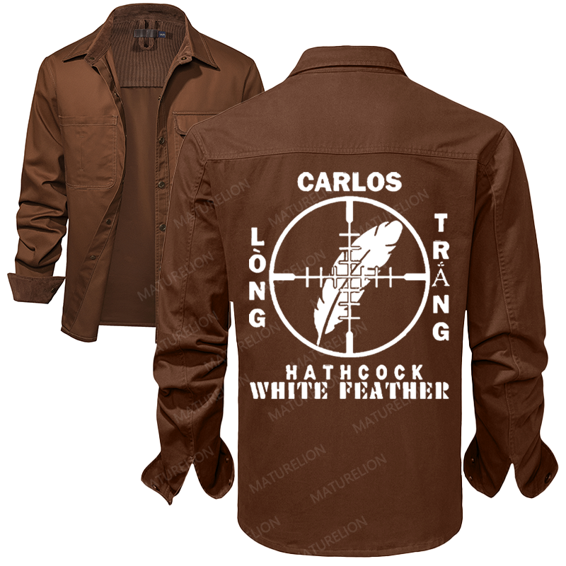 Maturelion Men's Work Shirt Carlos Hathcock Long Trang White Feather Work Shirt Jacket