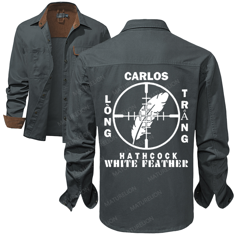 Maturelion Men's Work Shirt Carlos Hathcock Long Trang White Feather Work Shirt Jacket