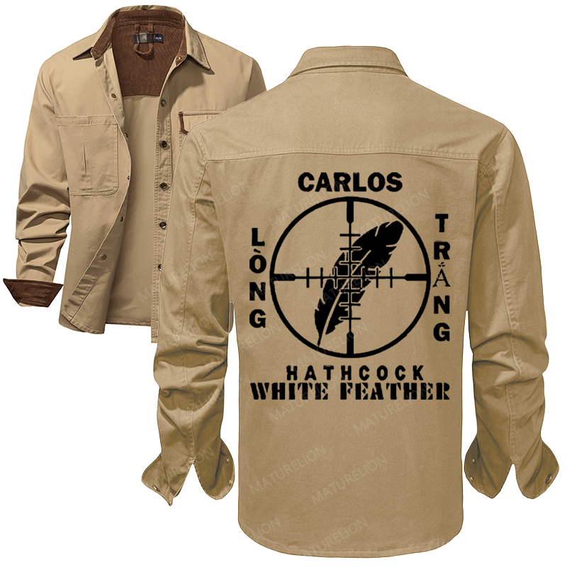 Maturelion Men's Work Shirt Carlos Hathcock Long Trang White Feather Work Shirt Jacket