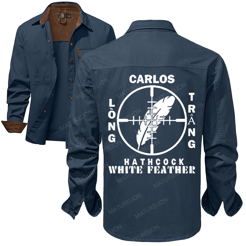 Maturelion Men's Work Shirt Carlos Hathcock Long Trang White Feather Work Shirt Jacket