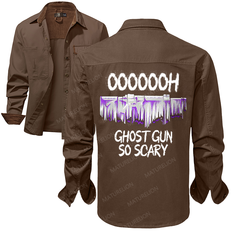 Maturelion Men's Work Shirt Ghost Gun So Scary Work Shirt Jacket