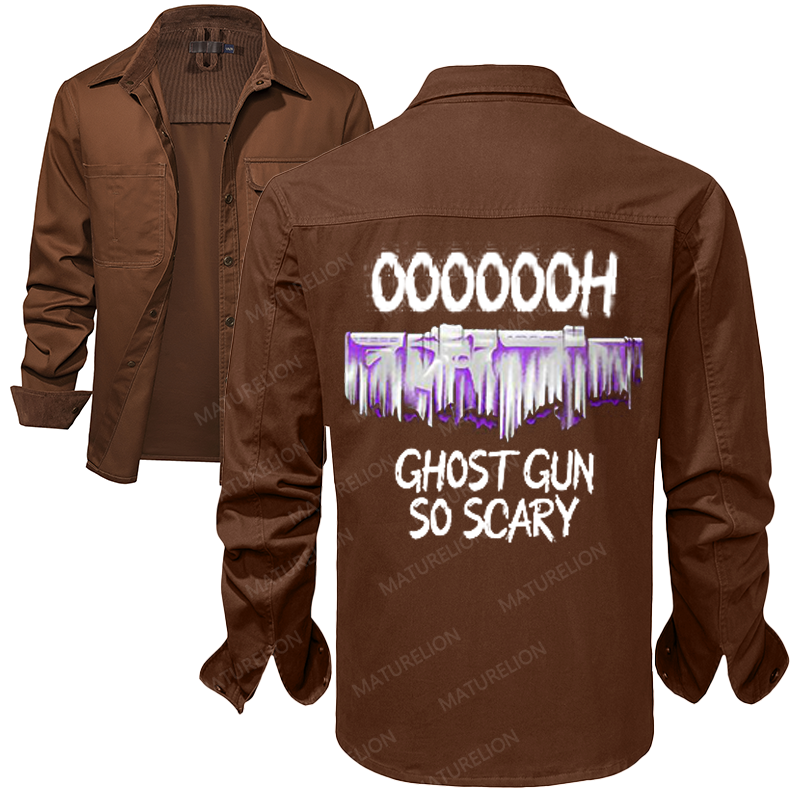 Maturelion Men's Work Shirt Ghost Gun So Scary Work Shirt Jacket