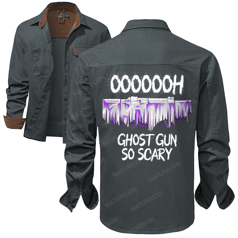 Maturelion Men's Work Shirt Ghost Gun So Scary Work Shirt Jacket
